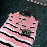 Spring/Summer New Cute Sweet Striped Collar with Diamond studded Letter Knitted Sleeveless Tank Top for Women