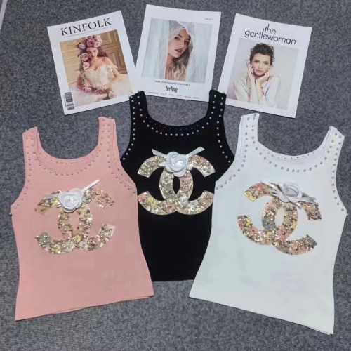 Spring and summer new style socialite style light luxury three-dimensional decoration slim fit versatile slimming knitted vest for women