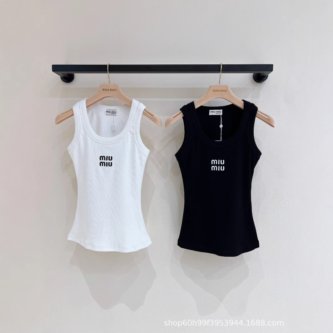 Summer new basic versatile style letter embroidery slim fit sleeveless vest for women
