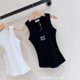 Summer new basic versatile style letter embroidery slim fit sleeveless vest for women