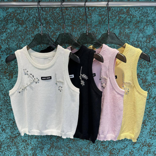 Spring and summer new niche design handmade embroidered bead sequin knitted vest for women