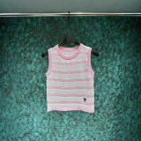 Summer New Small Fragrant Style Pure Desire Versatile Striped Hollow Knitted Tank Top for Women
