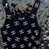 Summer new letter pearl retro suspender women's knitted vest