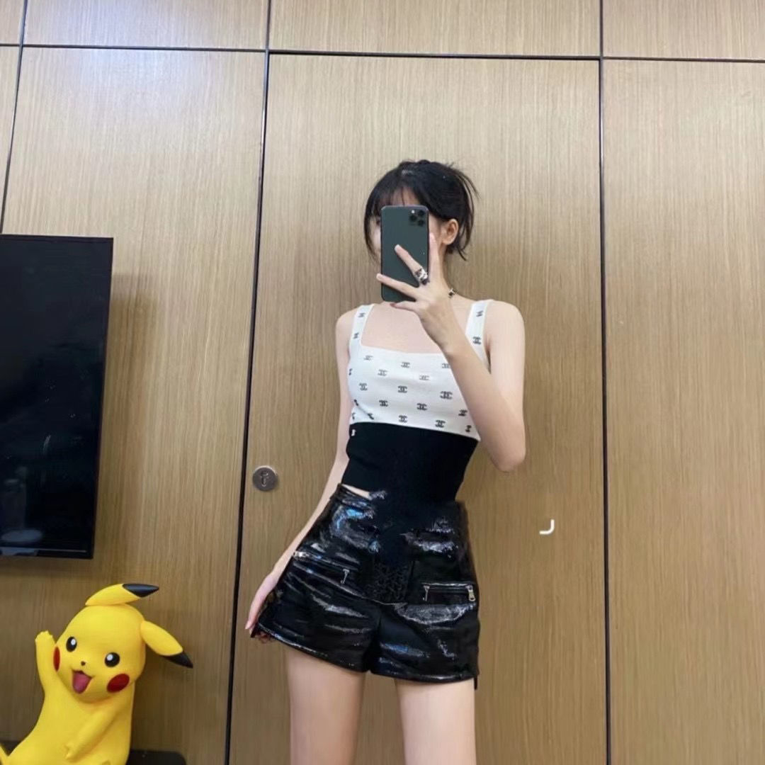 Summer new letter color blocked jacquard age reducing suspender knitted vest for women