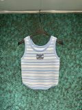 Summer new chic curved hem striped color blocked knitted short vest for women