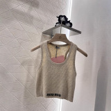 Summer new letter color blocked jacquard age reducing suspender knitted vest for women