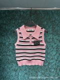 Spring/Summer New Cute Sweet Striped Collar with Diamond studded Letter Knitted Sleeveless Tank Top for Women