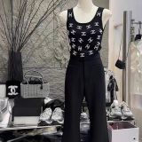 Summer new letter pearl retro suspender women's knitted vest