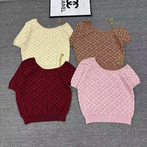 Spring and summer new light luxury socialite style letter jacquard slant shoulder slant collar short sleeved metal chain knitted sweater