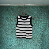 Summer New Small Fragrant Style Pure Desire Versatile Striped Hollow Knitted Tank Top for Women