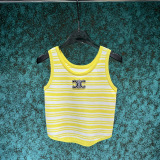 Summer new chic curved hem striped color blocked knitted short vest for women