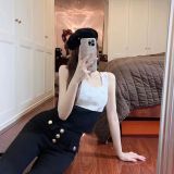 Summer new letter color blocked jacquard age reducing suspender knitted vest for women