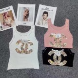 Spring and summer new style socialite style light luxury three-dimensional decoration slim fit versatile slimming knitted vest for women