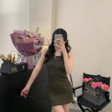 New Threaded Cotton Elastic Grey Knitted Tank Top Long Versatile Dress