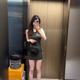 New Threaded Cotton Elastic Grey Knitted Tank Top Long Versatile Dress