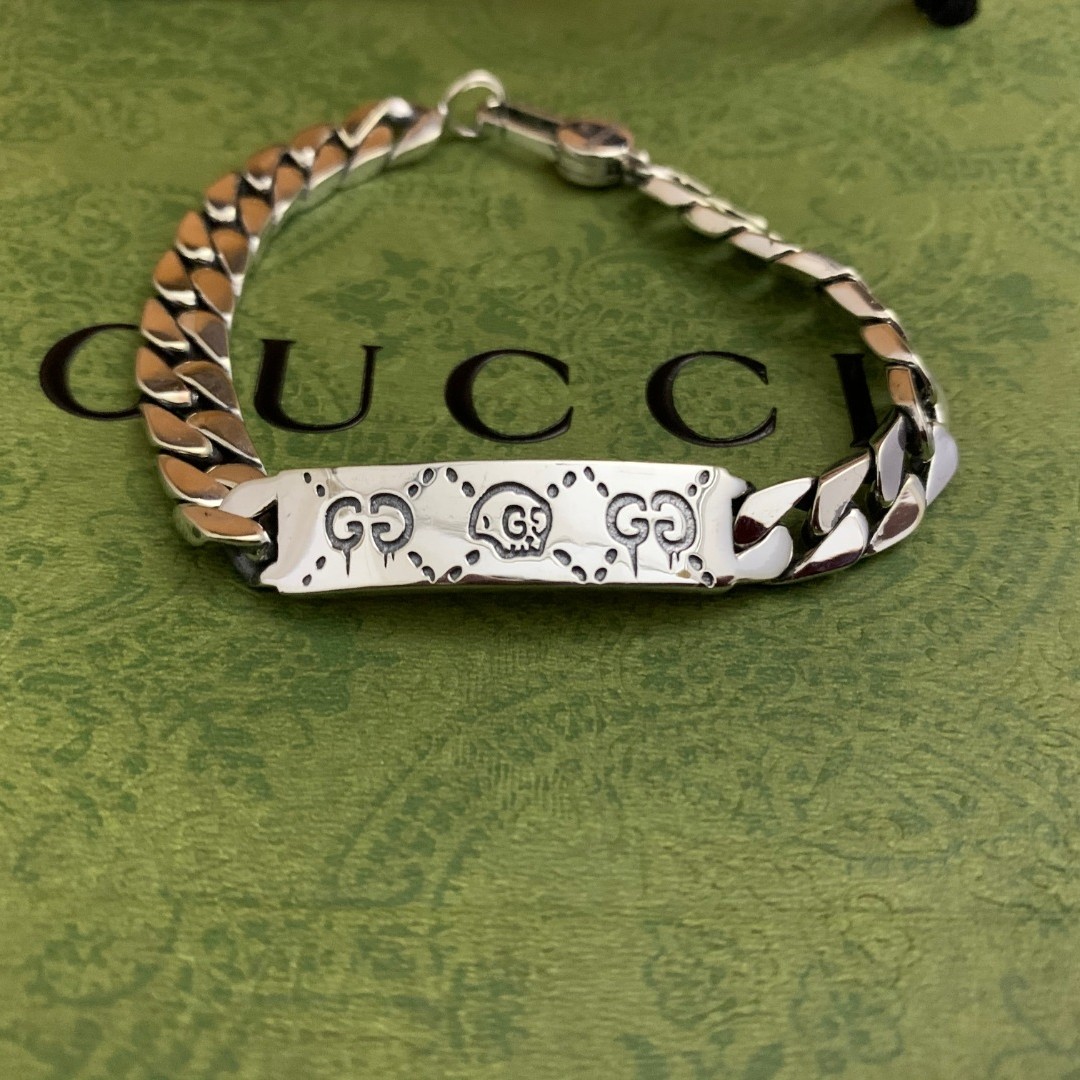 Thai SIlver Punk Skull Metal Letter Bracelet