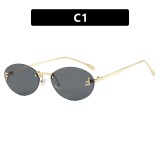 New frameless sunglasses with diamond studded oval frame