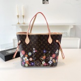 2Pcs Set Fashion Flower Neverfull French One-shoulder Women's Bag Sacoche Hand Bag