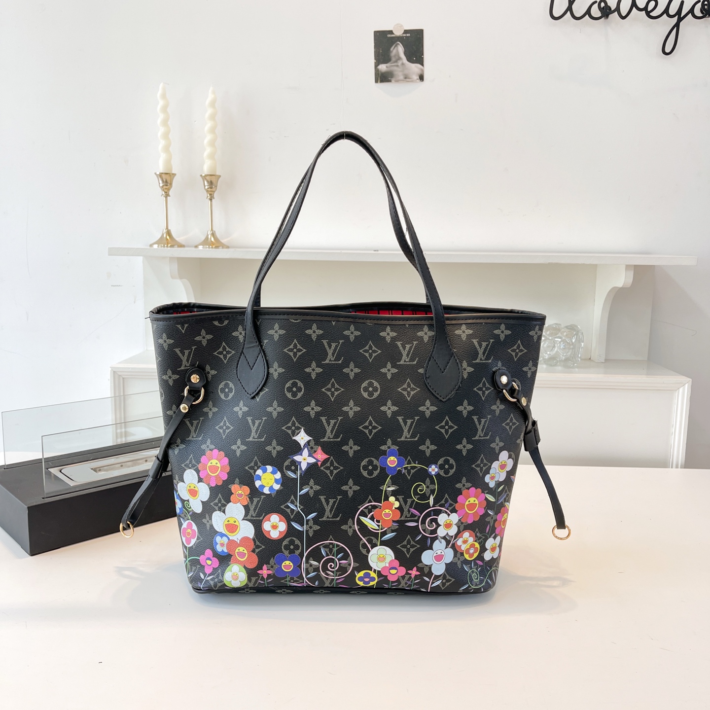 2Pcs Set Fashion Flower Neverfull French One-shoulder Women's Bag Sacoche Hand Bag