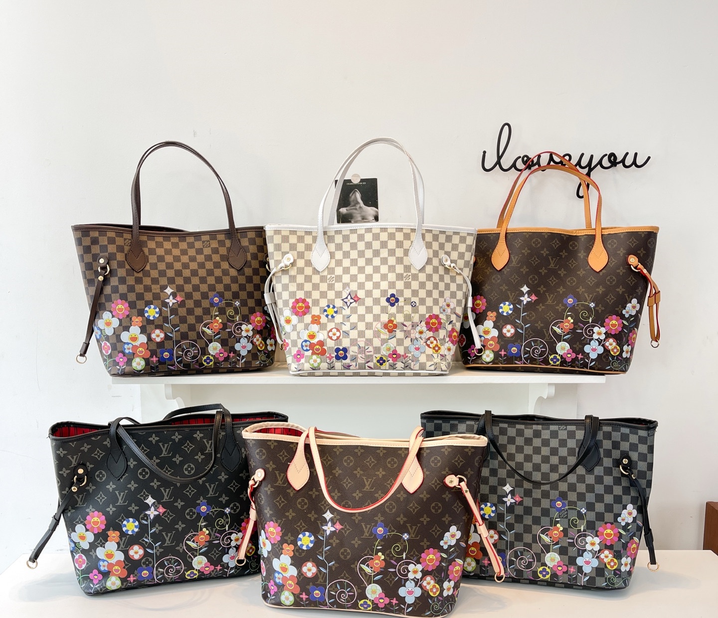 2Pcs Set Fashion Flower Neverfull French One-shoulder Women's Bag Sacoche Hand Bag