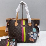 2Pcs Set Fashion Flower Neverfull French One-shoulder Women's Bag Sacoche Hand Bag