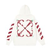 New trendy brand OFF pure cotton looped arrow printed hooded sweatshirt