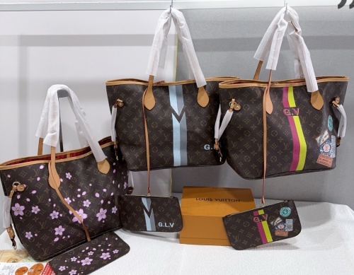 2Pcs Set Fashion Flower Neverfull French One-shoulder Women's Bag Sacoche Hand Bag