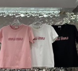 Summer New Versatile Heavy Industry Pink Embroidered Hot Diamond Short sleeved T-shirt