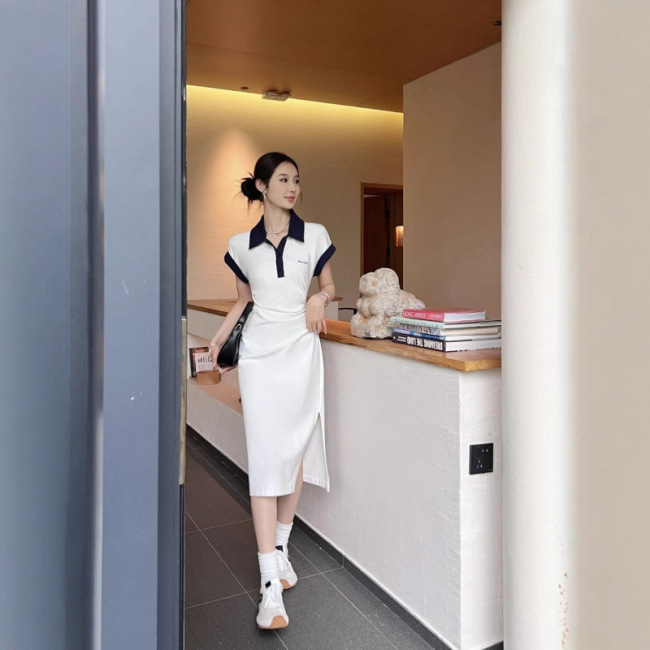 New spring and summer polo collar cotton dress