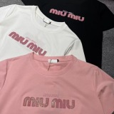 Summer New Versatile Heavy Industry Pink Embroidered Hot Diamond Short sleeved T-shirt