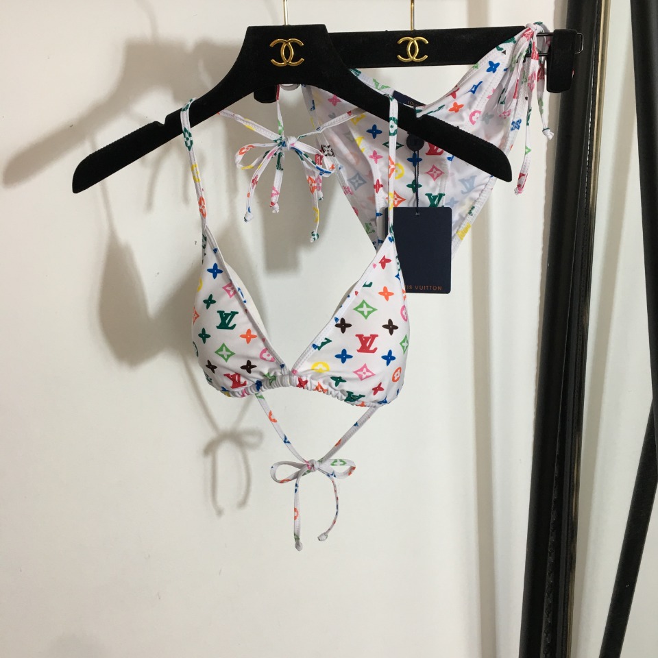 Summer New Letter Print Swimsuit Triangle Bag Squeeze Rope Bikini Split Swimsuit Adjustable