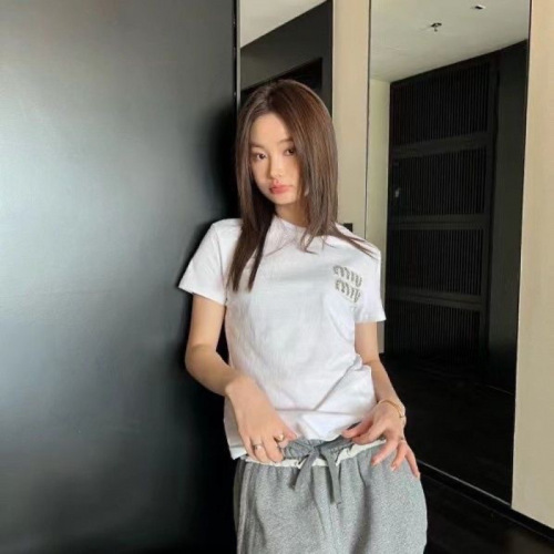 Summer new fashionable rhinestone letter simple casual versatile cotton short sleeved shirt