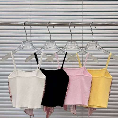 Summer new letter color blocked jacquard age reducing suspender knitted vest for women