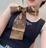 Fashion Luxury Silk Scarf Bow woman Print Ribbon Hair Bows Tie Bag Accesseries