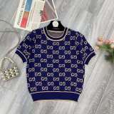 Spring and summer new light luxury socialite style letter jacquard slant shoulder slant collar short sleeved metal chain knitted sweater