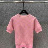 Spring and summer new light luxury socialite style letter jacquard slant shoulder slant collar short sleeved metal chain knitted sweater