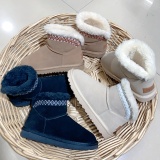 Winter new retro style thick soled fashion simple warm snow boots kids women's shoes(no box)