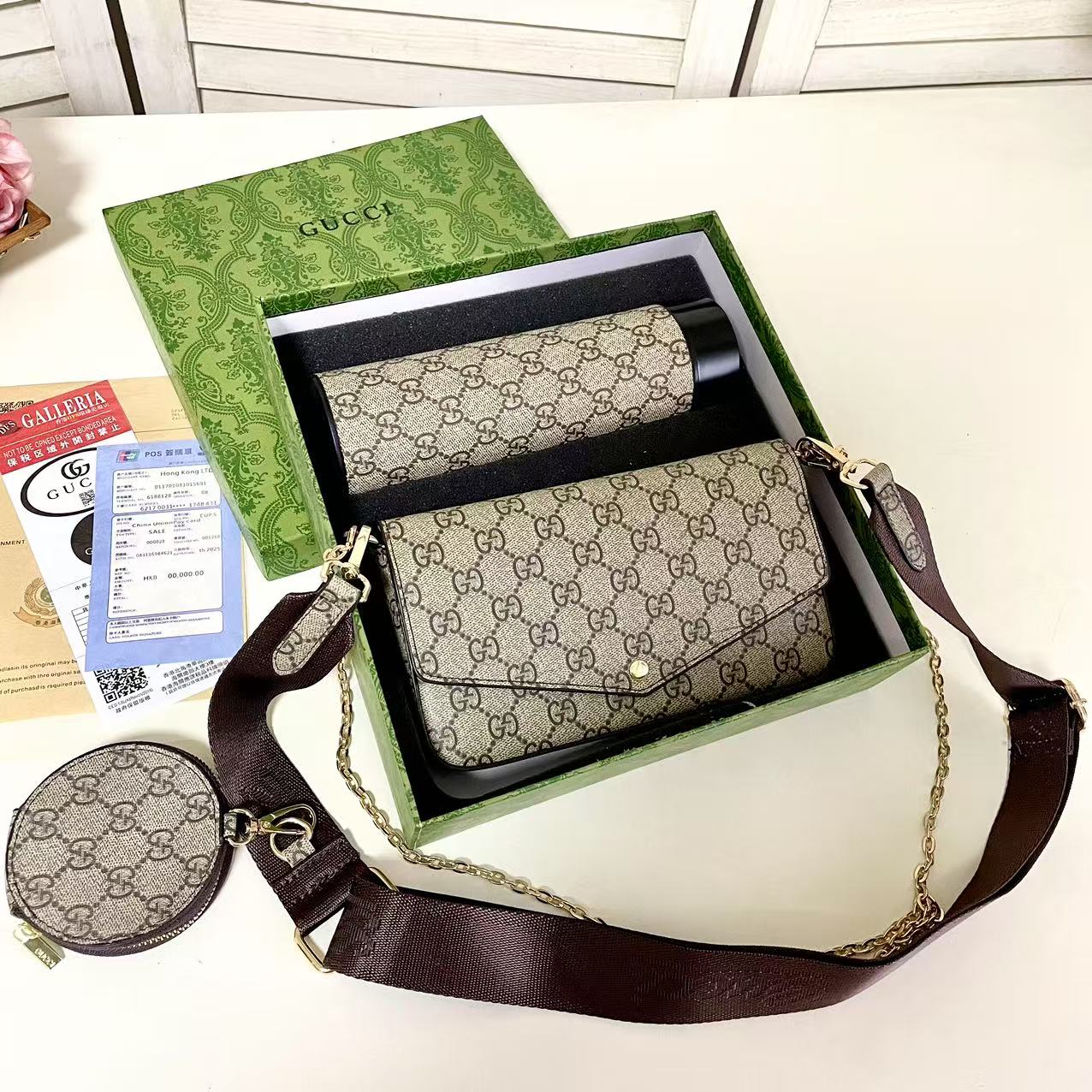 Latest gift box set, fashionable shoulder bag card bag combination, full set of plastic packaging (with box)