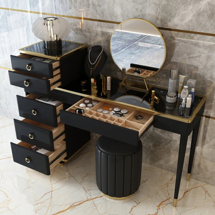 47 Luxury Dressing Table With Cabinet, Mirrored 6 Drawer Dressing Table