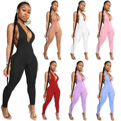 Sexy Halter Deep V Halterneck Jumpsuit