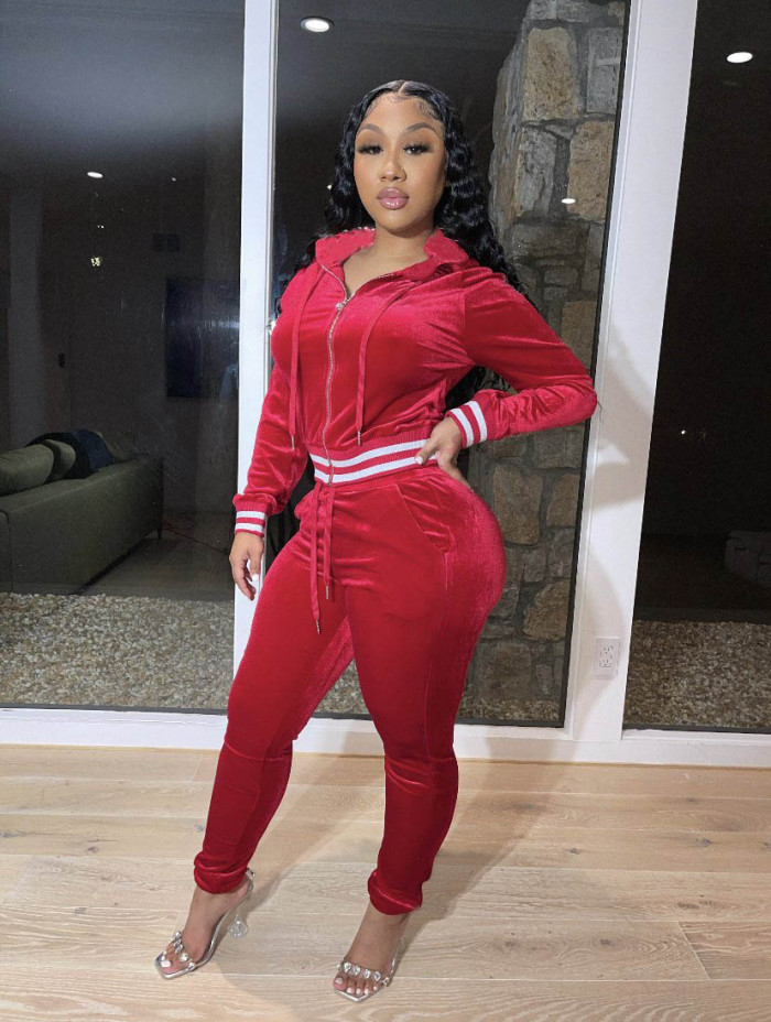 Thick Velvet Hooded Casual Sports Suit