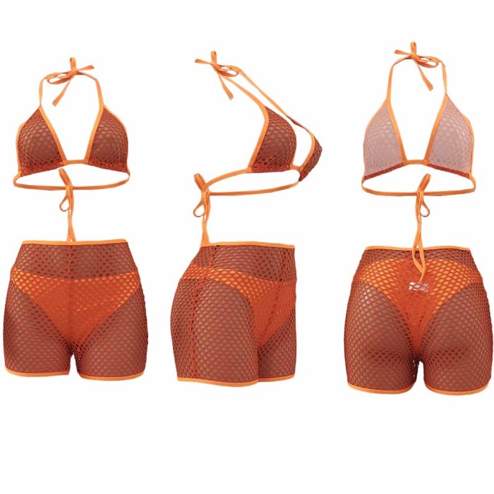 hollow out 3 piece swimsuit bikini and short set