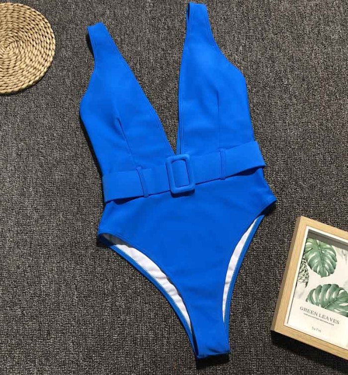 One-Piece Deep-V Solid color Swimwear