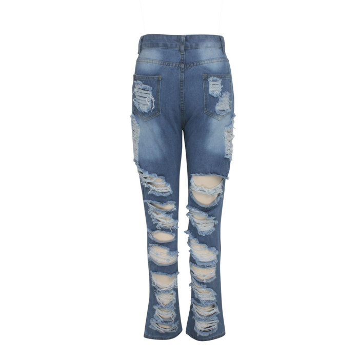 Wholesale Destroyed Boyfriend Loose Ripped Denim Pants Women Jeans
