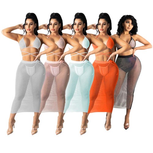 Sexy Bra Mesh Bikini Skirt Sets 3 piece swimsuit women