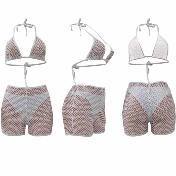 hollow out 3 piece swimsuit bikini and short set