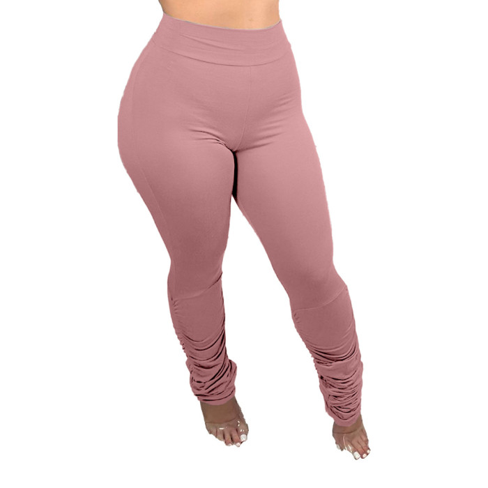 Solid Color High Waist Fitted Stacked Leggings