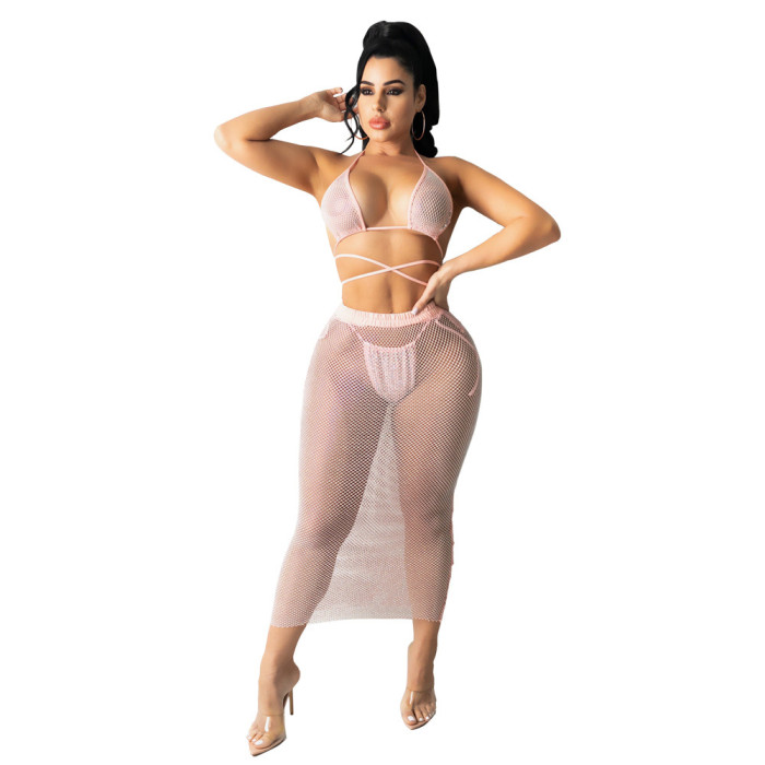 Sexy Bra Mesh Bikini Skirt Sets 3 piece swimsuit women