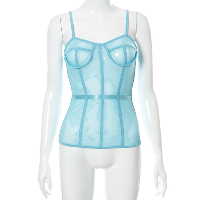 Pure Color Mesh Stitching Sling Top