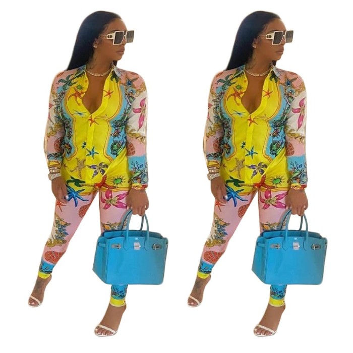 Women Starfish Printing Casual Two-piece Suit